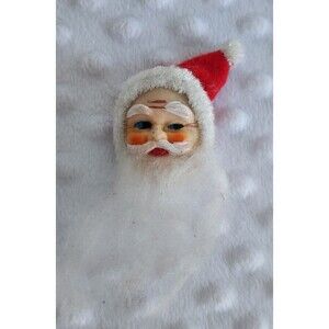 Vintage Santa Claus Face Brooch Fuzzy Beard Made Japan Gold Safety Pin Christmas